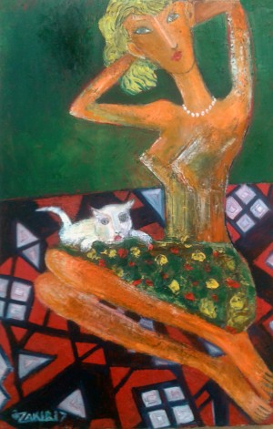 39..Girl and cat 2017year 45x30cmOriginal Painting Oil on Canvas2500$ by ZAKIR AHMEDOV